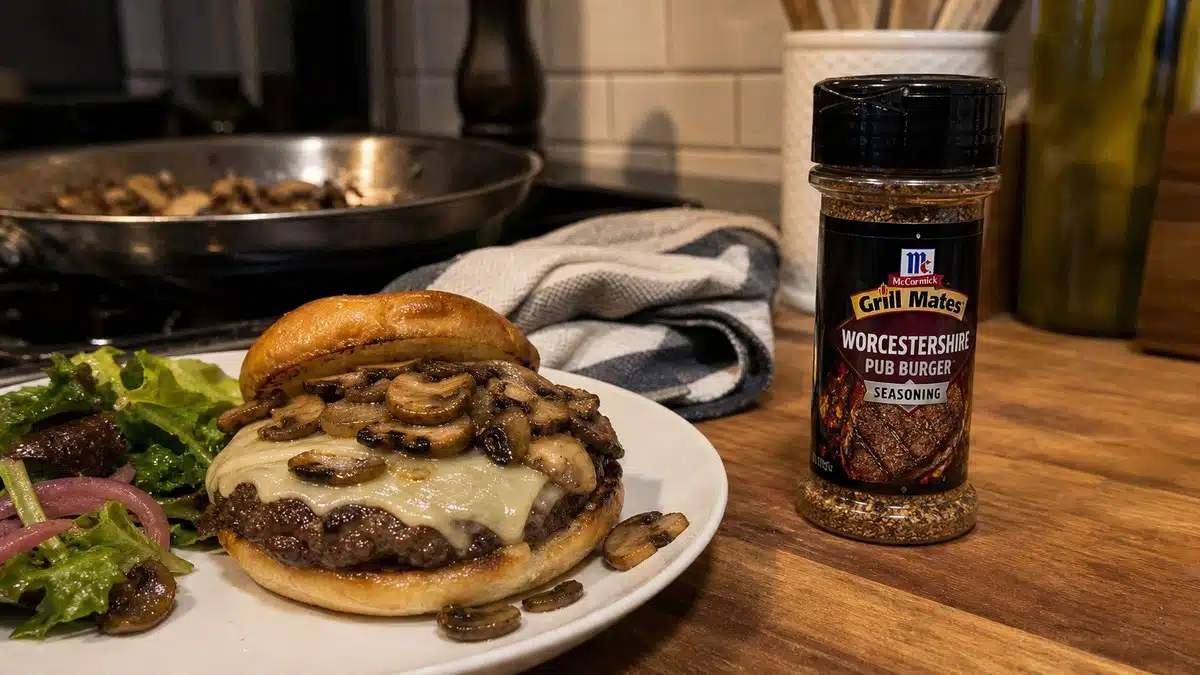AI product-style photo of McCormick Grill Mates Worcestershire Pub Burger Seasoning for best seasoning for burgers
