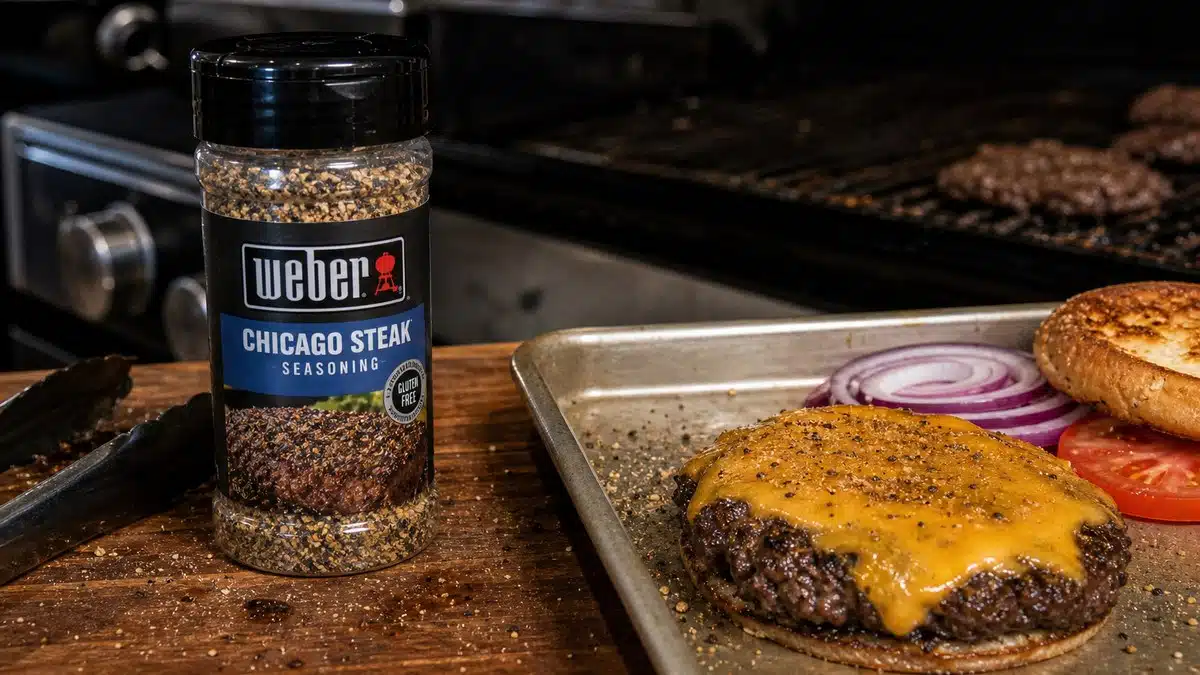 AI product-style photo of Weber Chicago Steak Seasoning for best seasoning for burgers