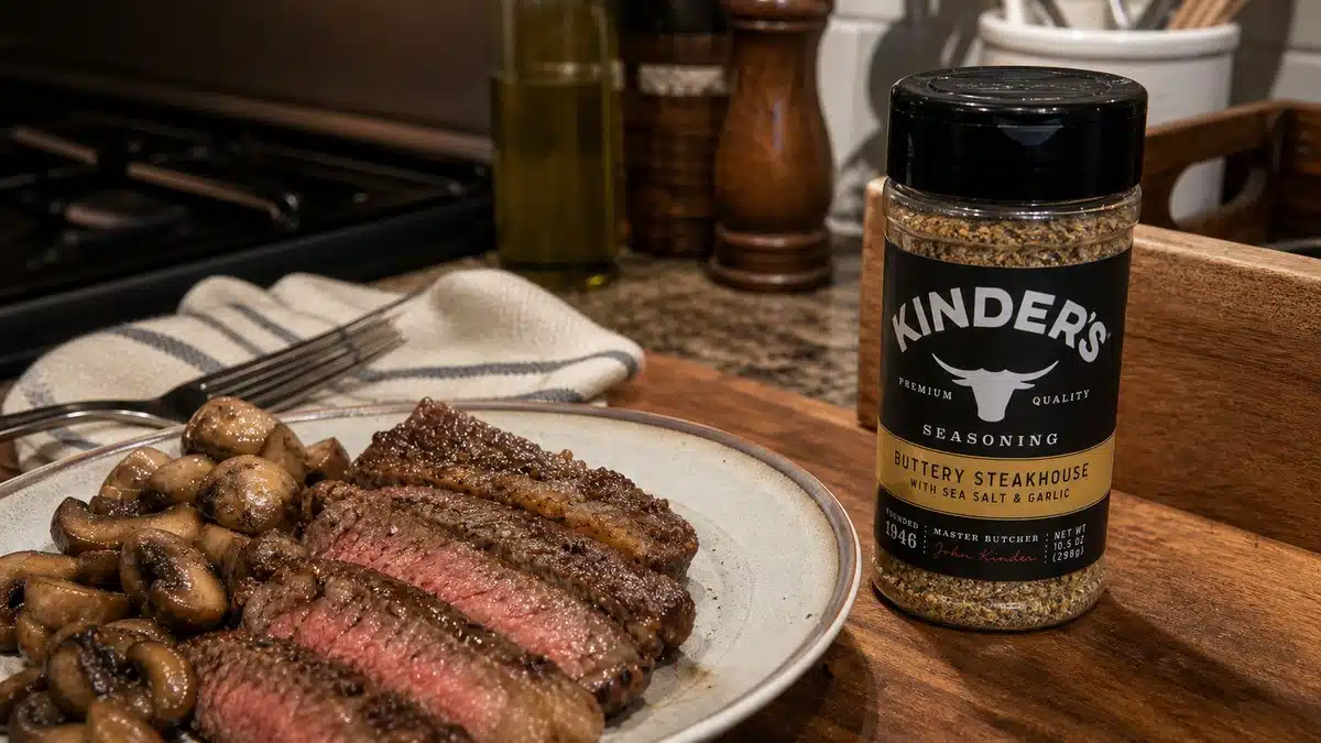 AI product-style photo of Kinder's Buttery Steakhouse Seasoning for best seasoning for steaks