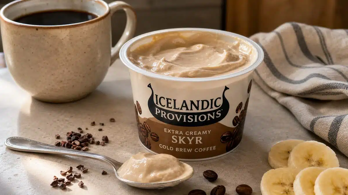 AI product-style photo of Icelandic Provisions Cold Brew Coffee Extra Creamy Skyr for best skyr Icelandic yogurts
