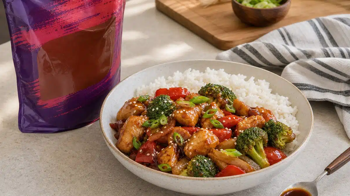 AI product-style photo of Saffron Road Korean Stir Fry Simmer Sauce for best stir fry sauce