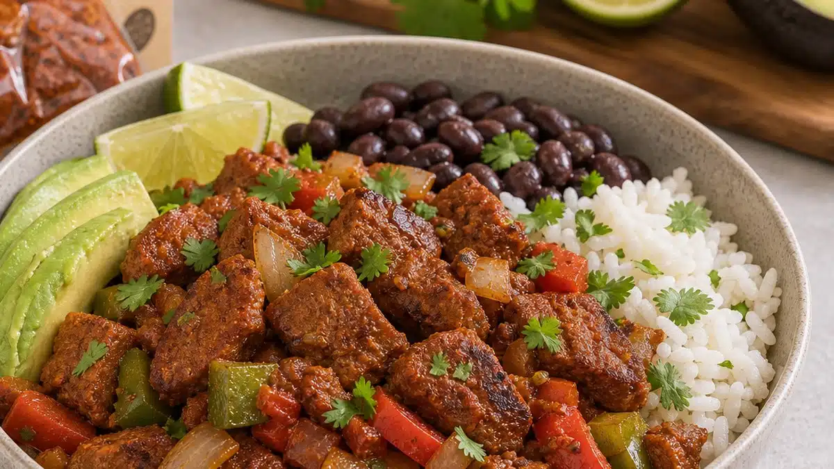 AI product-style photo of Upton's Naturals Chorizo Seitan for best vegan meats