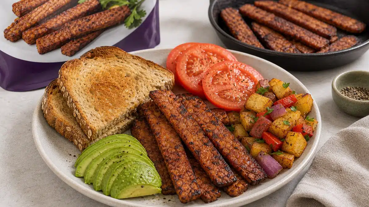 AI product-style photo of Lightlife Organic Tempeh Smoky Bacon for best vegan meats