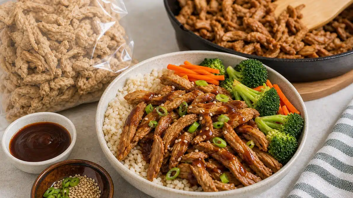 AI product-style photo of Butler Soy Curls 6 Pack with Chik-Style Seasoning for best vegan meats
