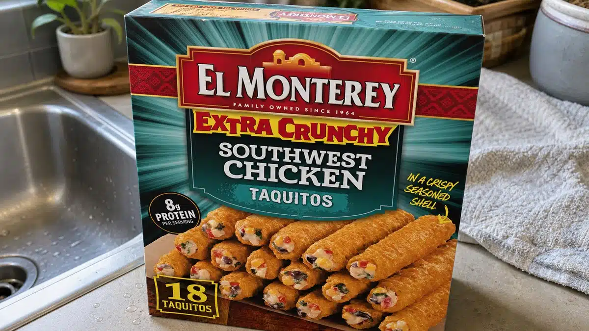 AI product-style photo of El Monterey Extra Crunchy Southwest Chicken Taquitos for best after school snacks