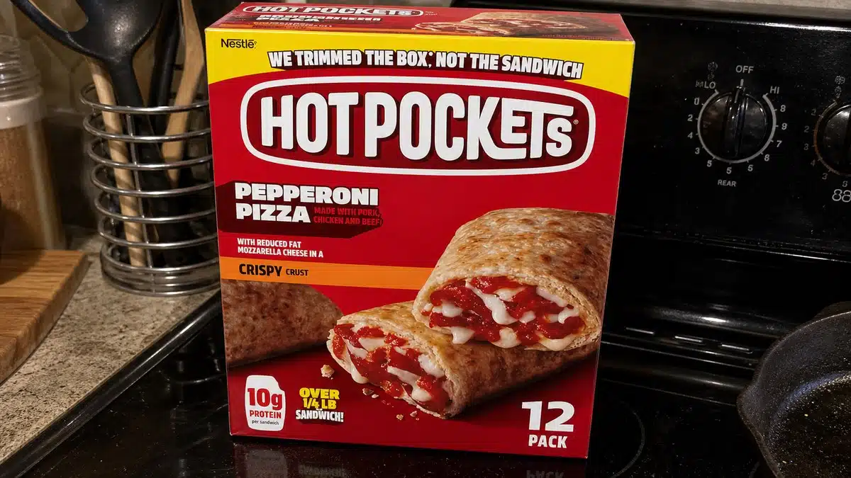 AI product-style photo of Hot Pockets Crispy Crust Pepperoni Pizza Frozen Snacks for best after school snacks