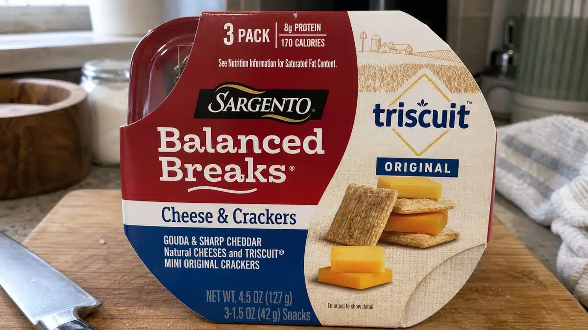 AI product-style photo of Sargento Balanced Breaks Cheese and Crackers Snack Packs for best after school snacks