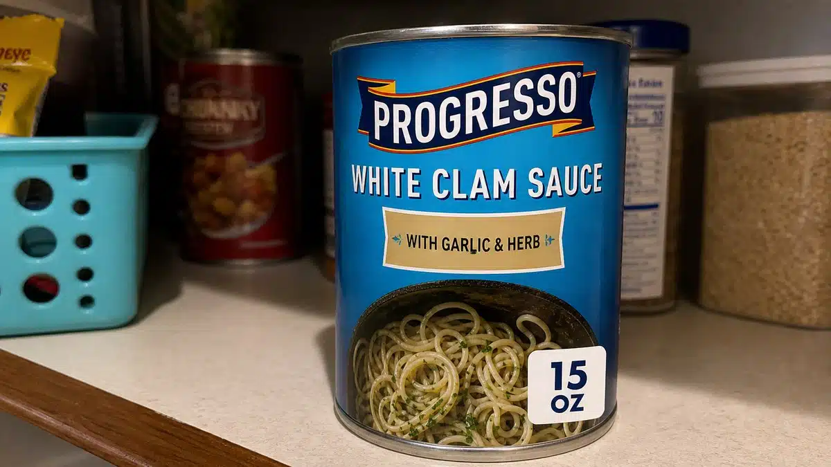 AI product-style photo of Progresso White Clam Sauce With Garlic & Herb for best canned clam sauce