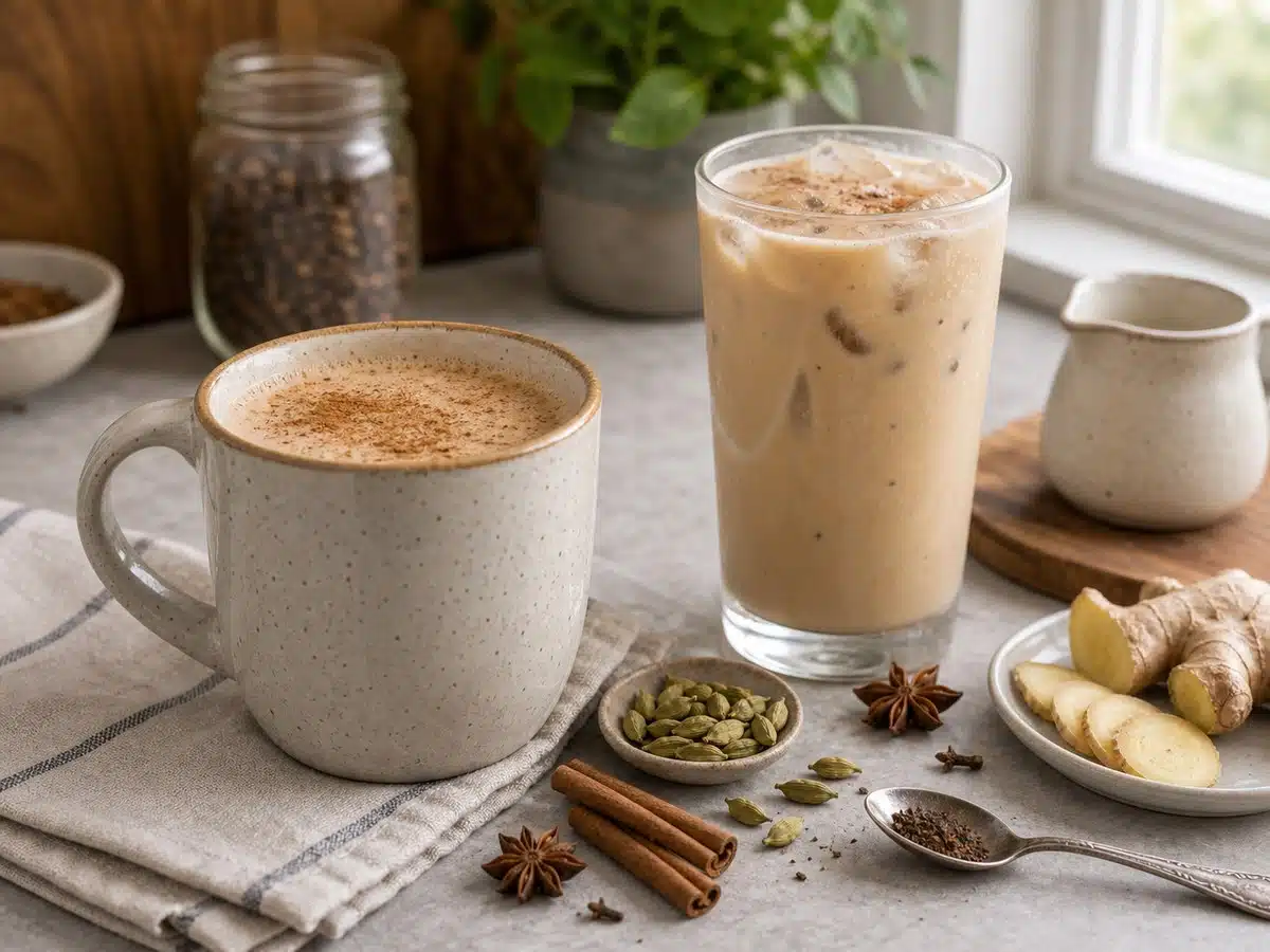 Hot and iced chai tea with spices for best chai tea