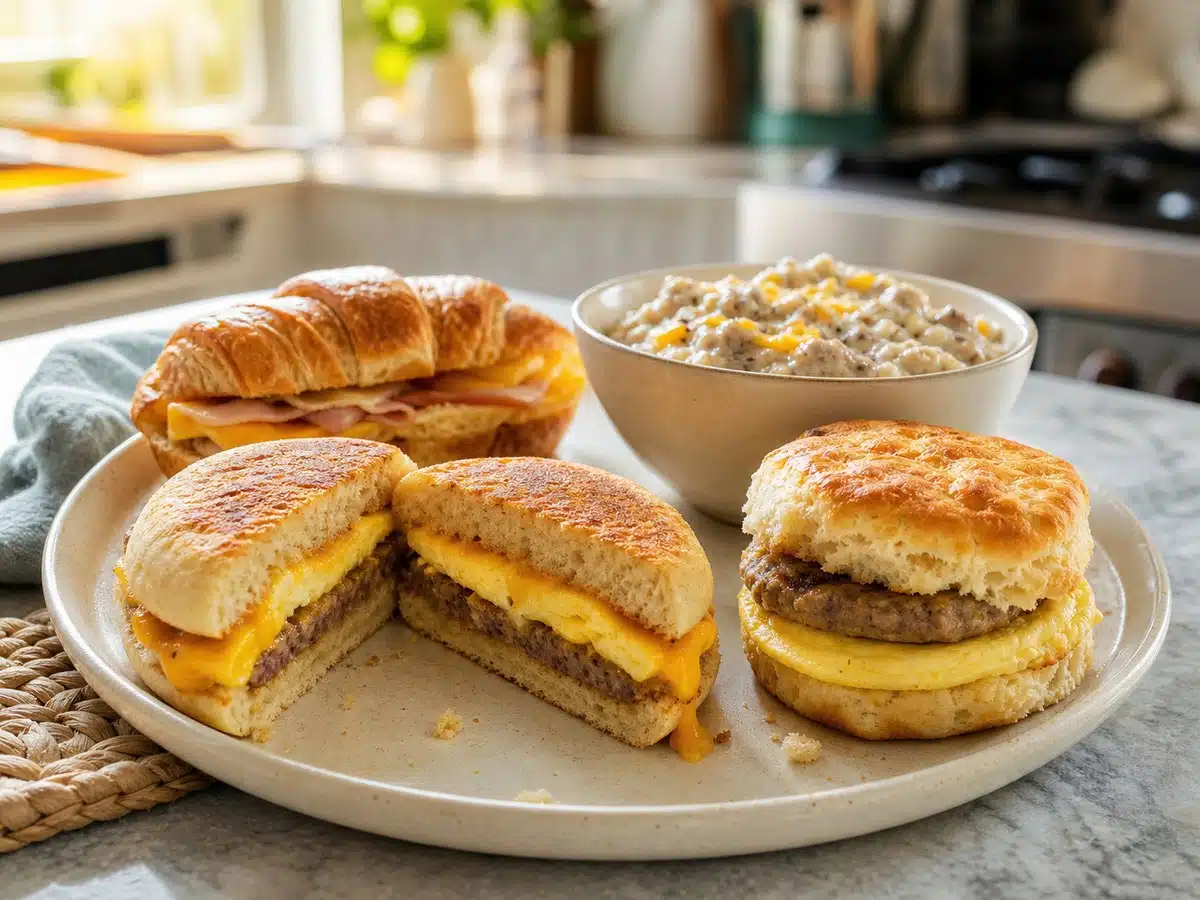 Editorial breakfast sandwich and bowl spread for best Jimmy Dean breakfast sandwiches bowls and more