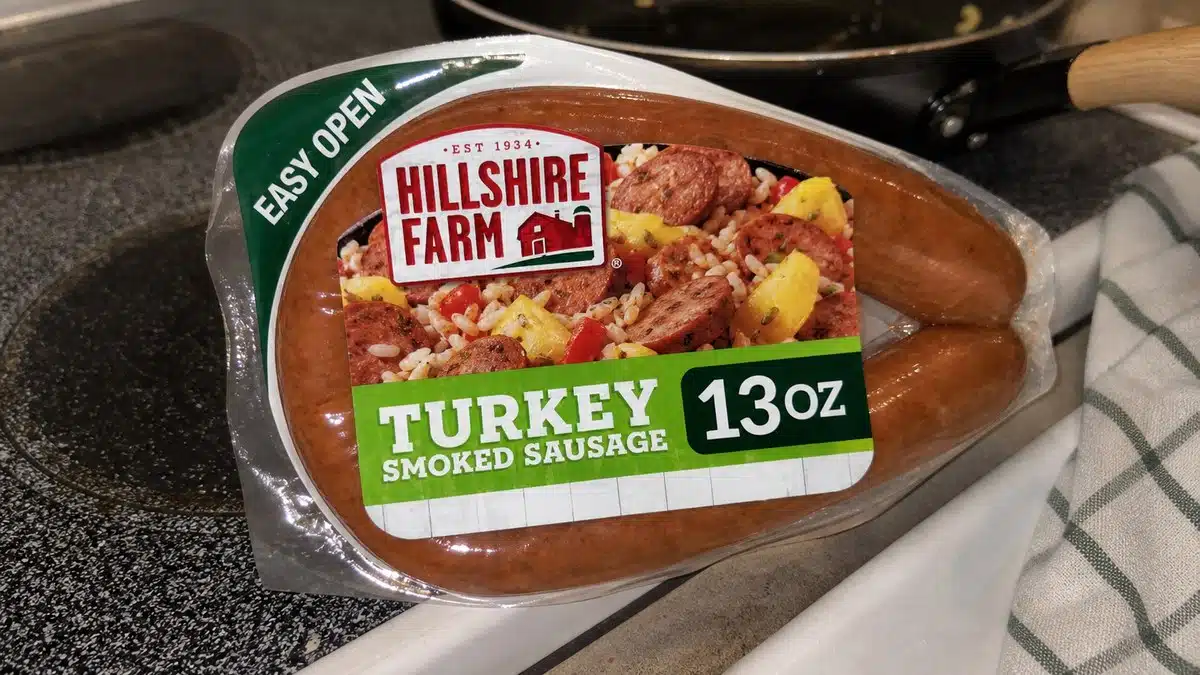AI product-style photo of Hillshire Farm Turkey Smoked Sausage for best turkey sausage