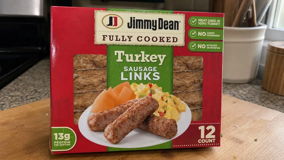 AI product-style photo of Jimmy Dean Fully Cooked Turkey Sausage Links for best turkey sausage
