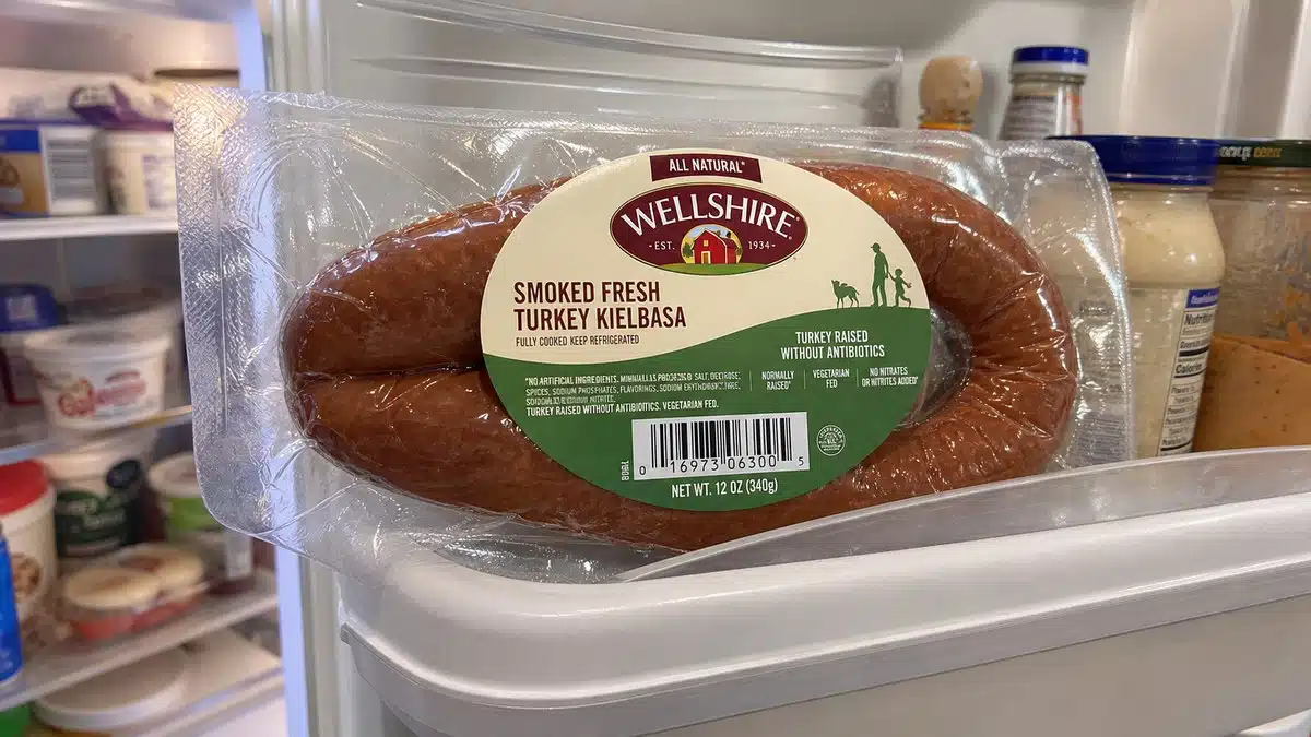 AI product-style photo of Wellshire Farms Turkey Sausage Kielbasa Smoked for best turkey sausage