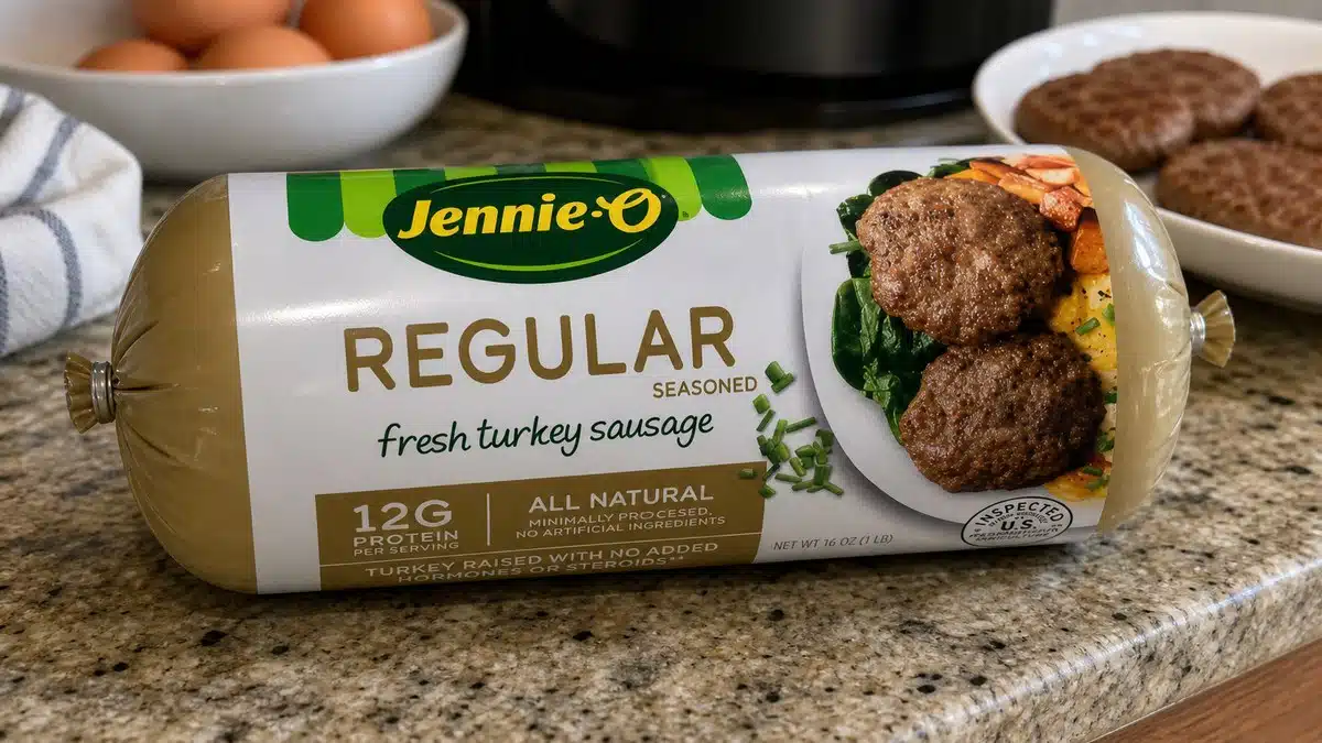 AI product-style photo of JENNIE-O Regular Fresh Turkey Sausage for best turkey sausage