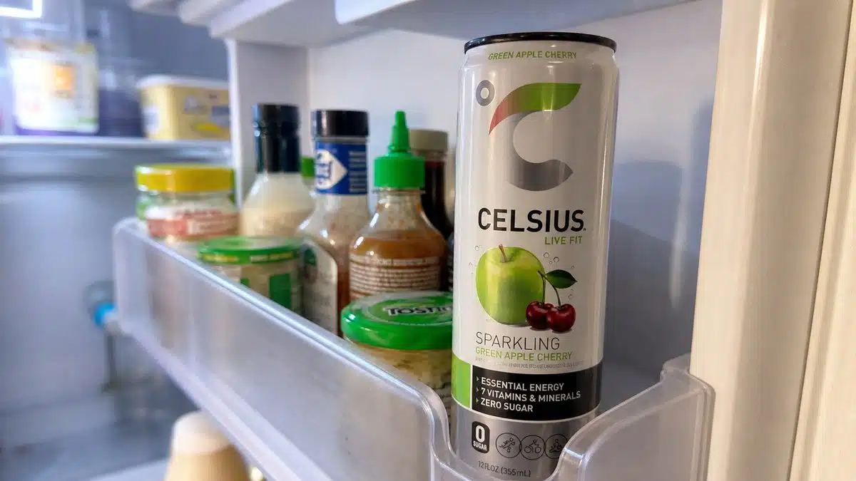 AI product-style photo of CELSIUS Sparkling Green Apple Cherry for best celsius flavor
