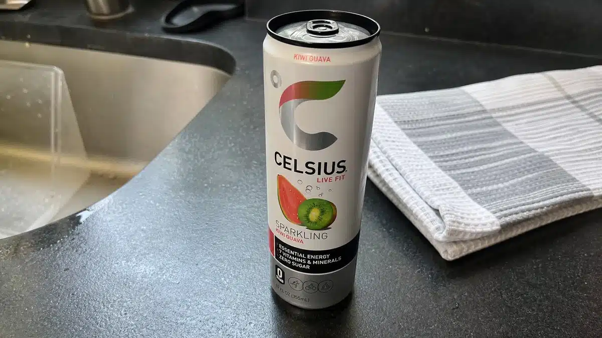 AI product-style photo of CELSIUS Sparkling Kiwi Guava for best celsius flavor