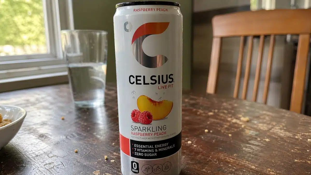 AI product-style photo of CELSIUS Sparkling Raspberry Peach for best celsius flavor