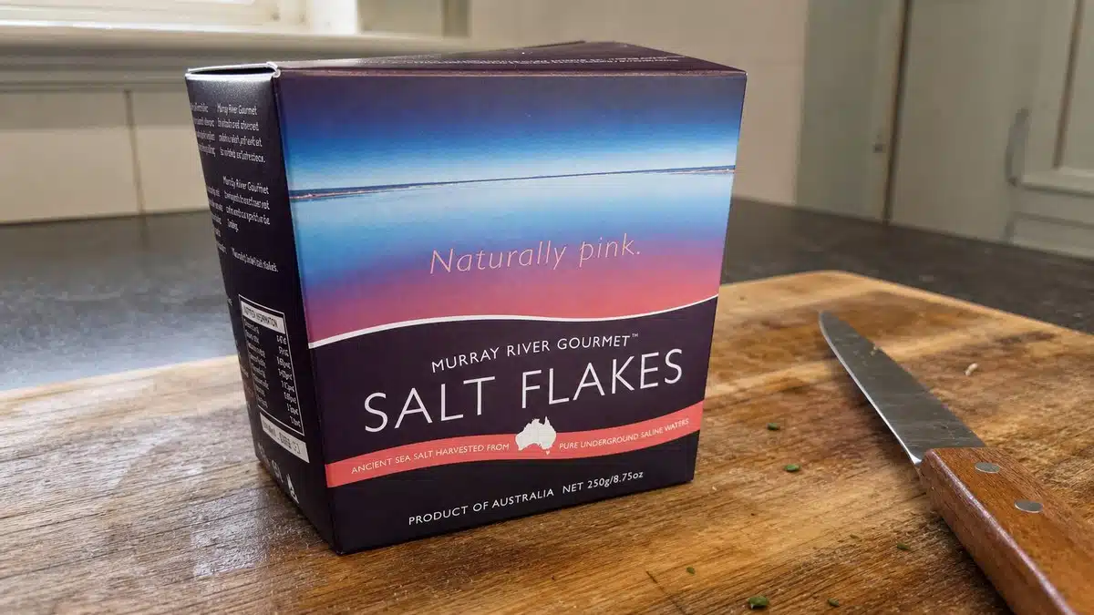 AI product-style photo of Murray River Salt Flakes for best flake salt