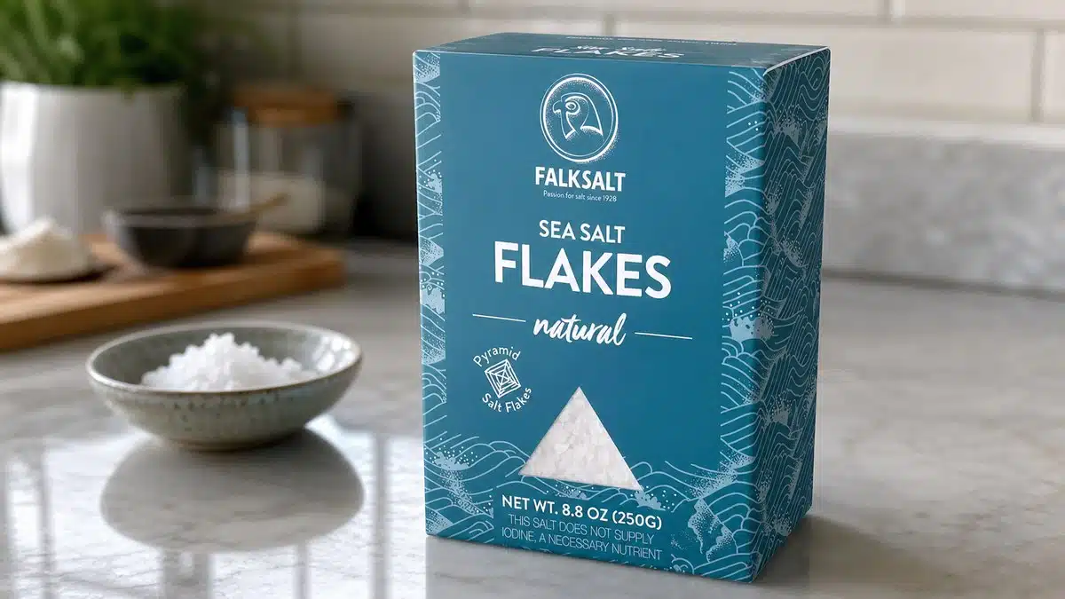 AI product-style photo of Falksalt Cyprus Organic Sea Salt Flakes for best flake salt