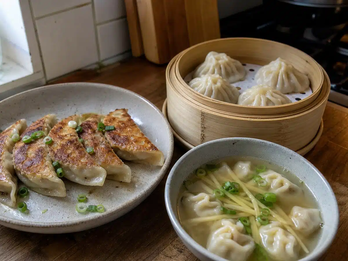 Best frozen dumplings comparison with potstickers, steamed dumplings, and mini wontons in broth