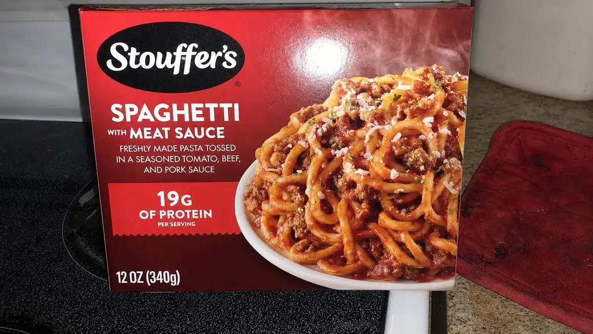 AI product-style photo of Stouffer's Spaghetti with Meat Sauce for best frozen meals under 5 dollars