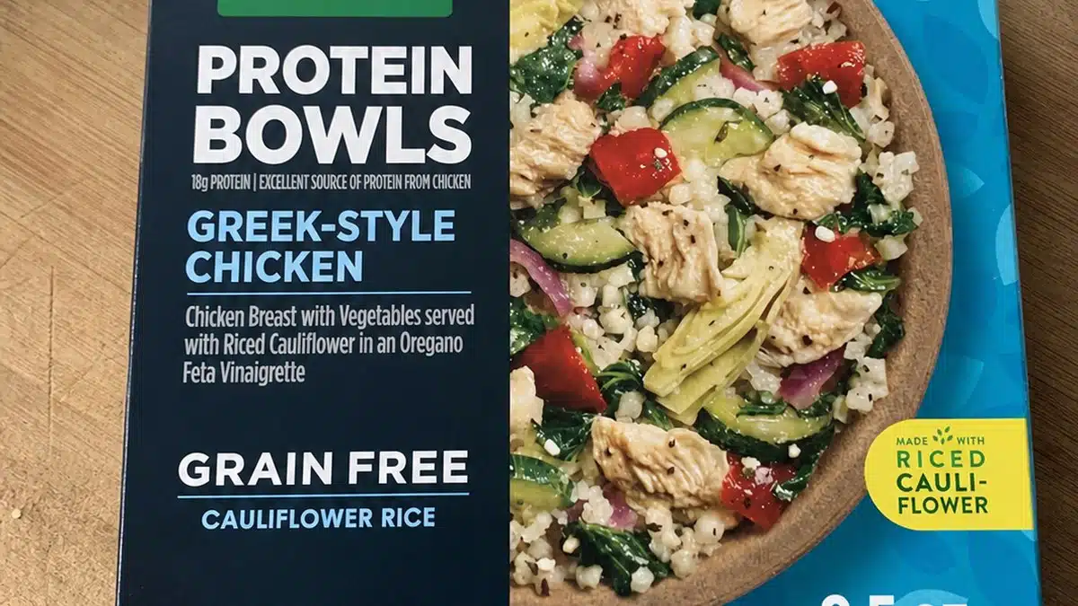 AI product-style photo of Healthy Choice Protein Bowls Greek-Style Chicken for best frozen meals under 5 dollars