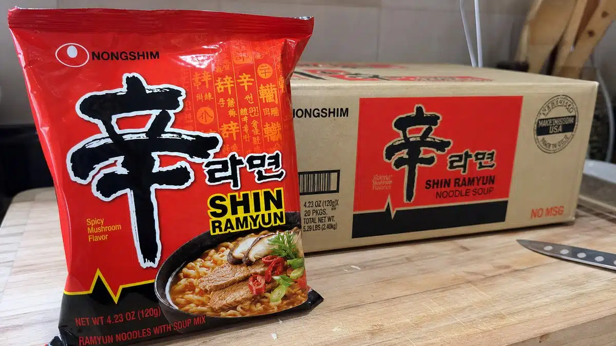 AI product-style photo of Nongshim Shin Ramyun for best instant ramen