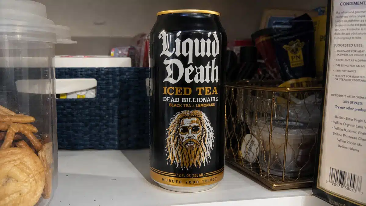 AI product-style photo of Liquid Death Iced Tea - Dead Billionaire for best liquid death flavors