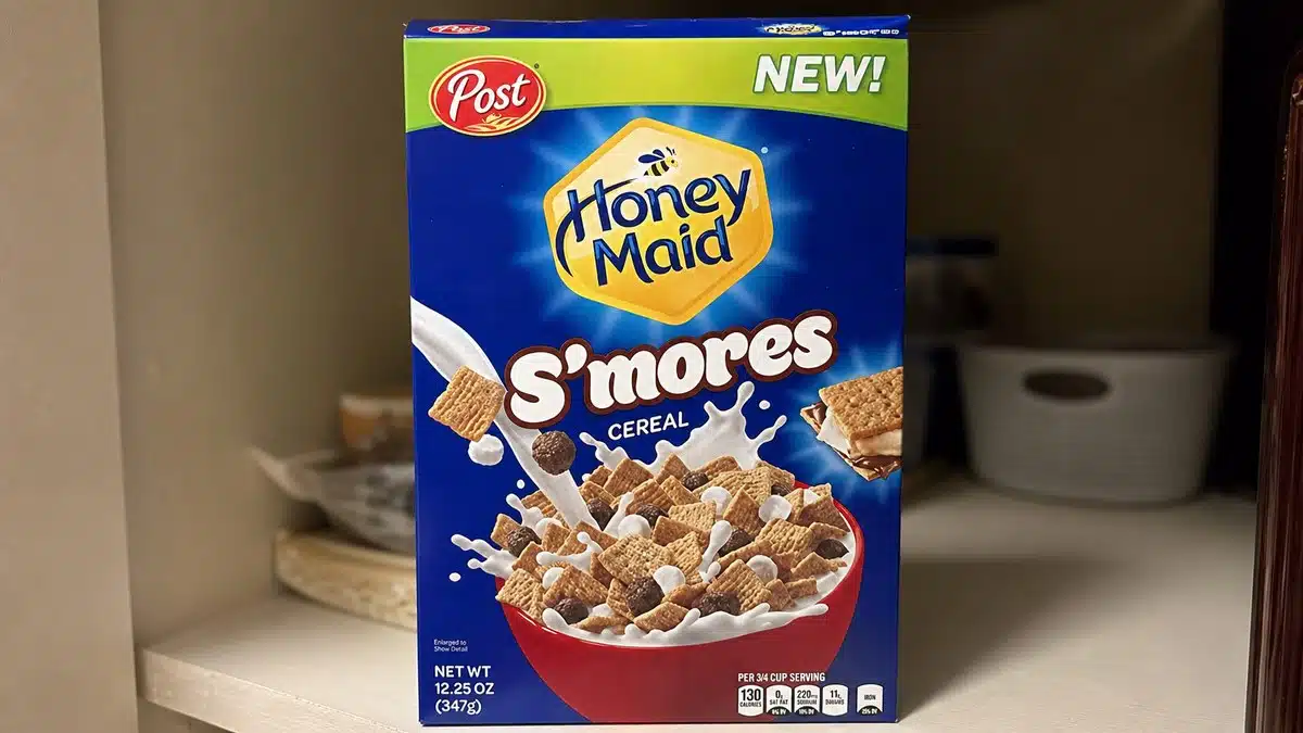 AI product-style photo of Post Honey Maid S'mores Cereal for best marshmallow cereal