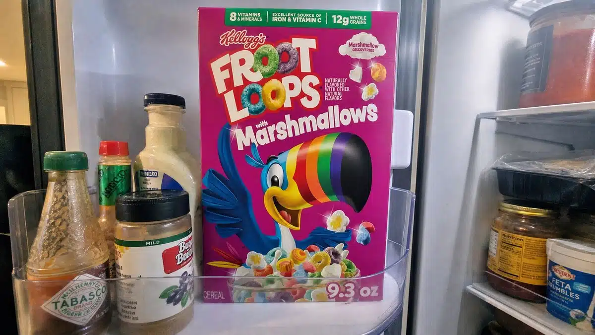 AI product-style photo of Froot Loops with Marshmallows Cereal for best marshmallow cereal