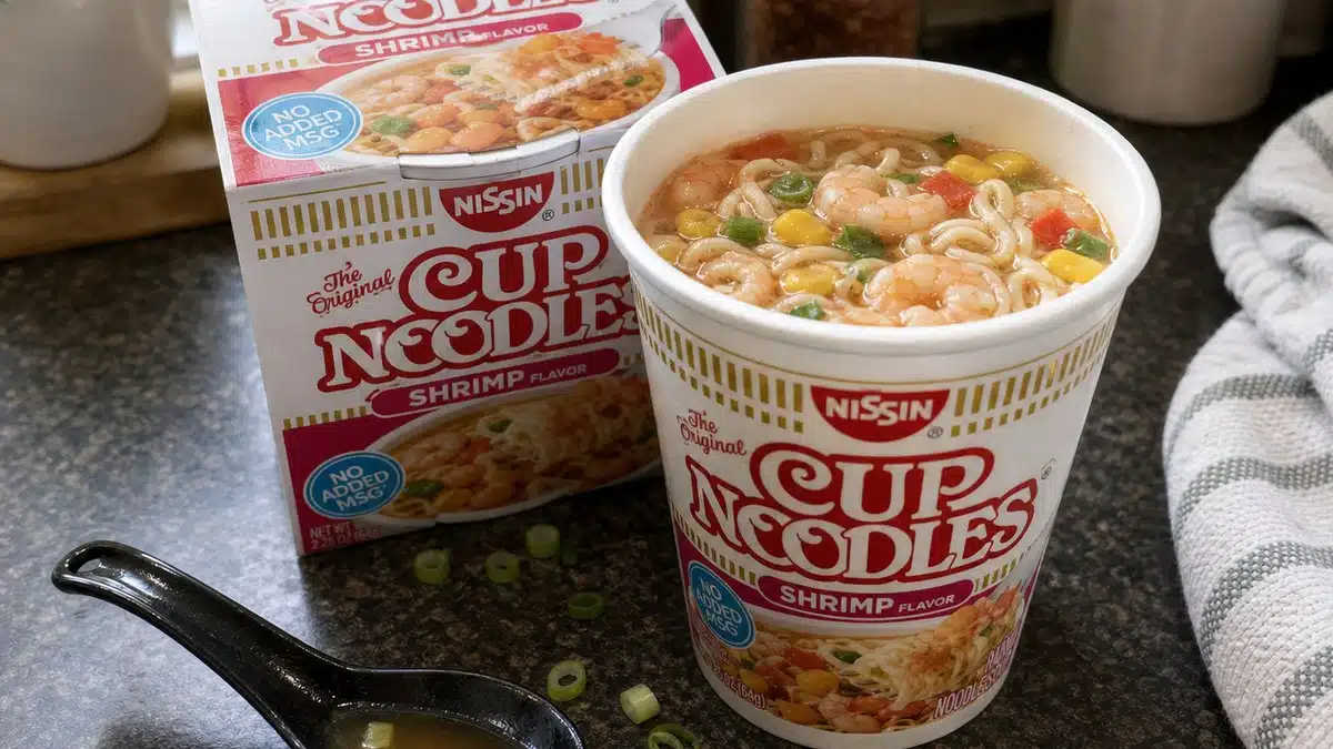 AI product-style photo of Nissin Cup Noodles Shrimp Flavor for best nissin cup noodles flavors