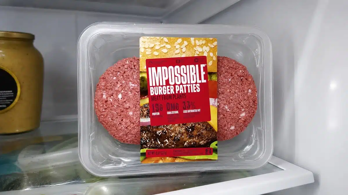 AI product-style photo of Impossible Burger Plant-Based Patties for best plant based burgers