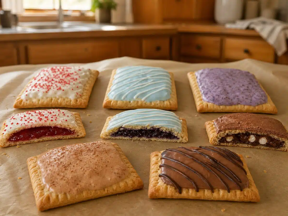 Best Pop-Tart flavors shown as assorted frosted toaster pastries with fruit and chocolate fillings