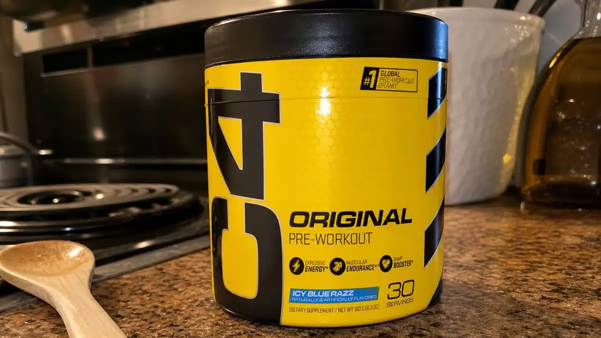 AI product-style photo of C4 Original Icy Blue Razz for best pre workout