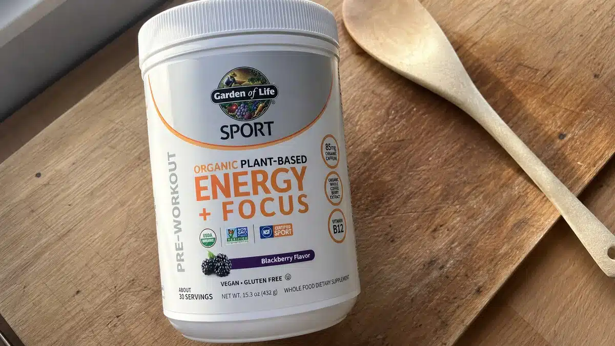 AI product-style photo of Garden of Life Sport Organic Energy + Focus Blackberry for best pre workout