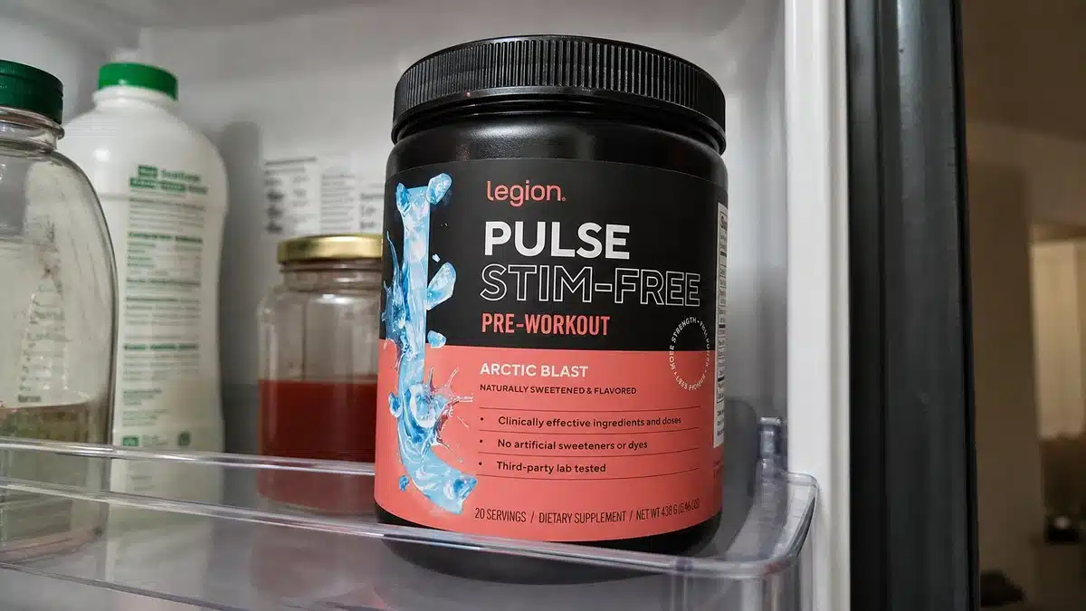 AI product-style photo of Legion Pulse Stim-Free Arctic Blast for best pre workout