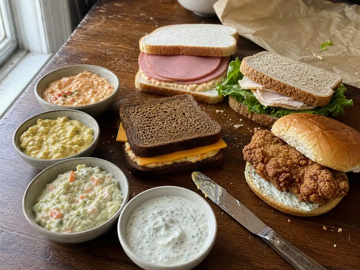 Best sandwich spreads with bologna, turkey, cheese, and fried chicken sandwiches