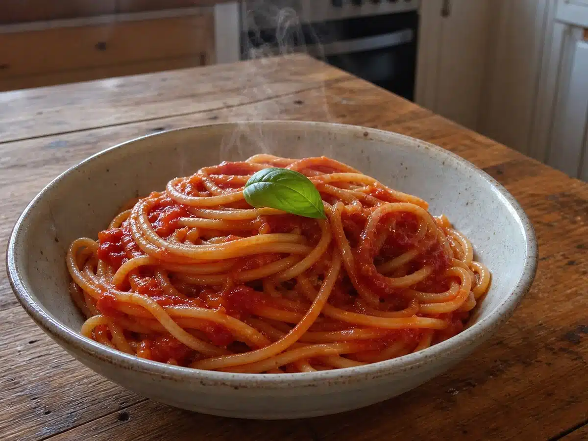 Best spaghetti: a bowl of spaghetti twirled with tomato sauce and basil